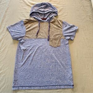 Men's Blue and Brown Hooded Tee